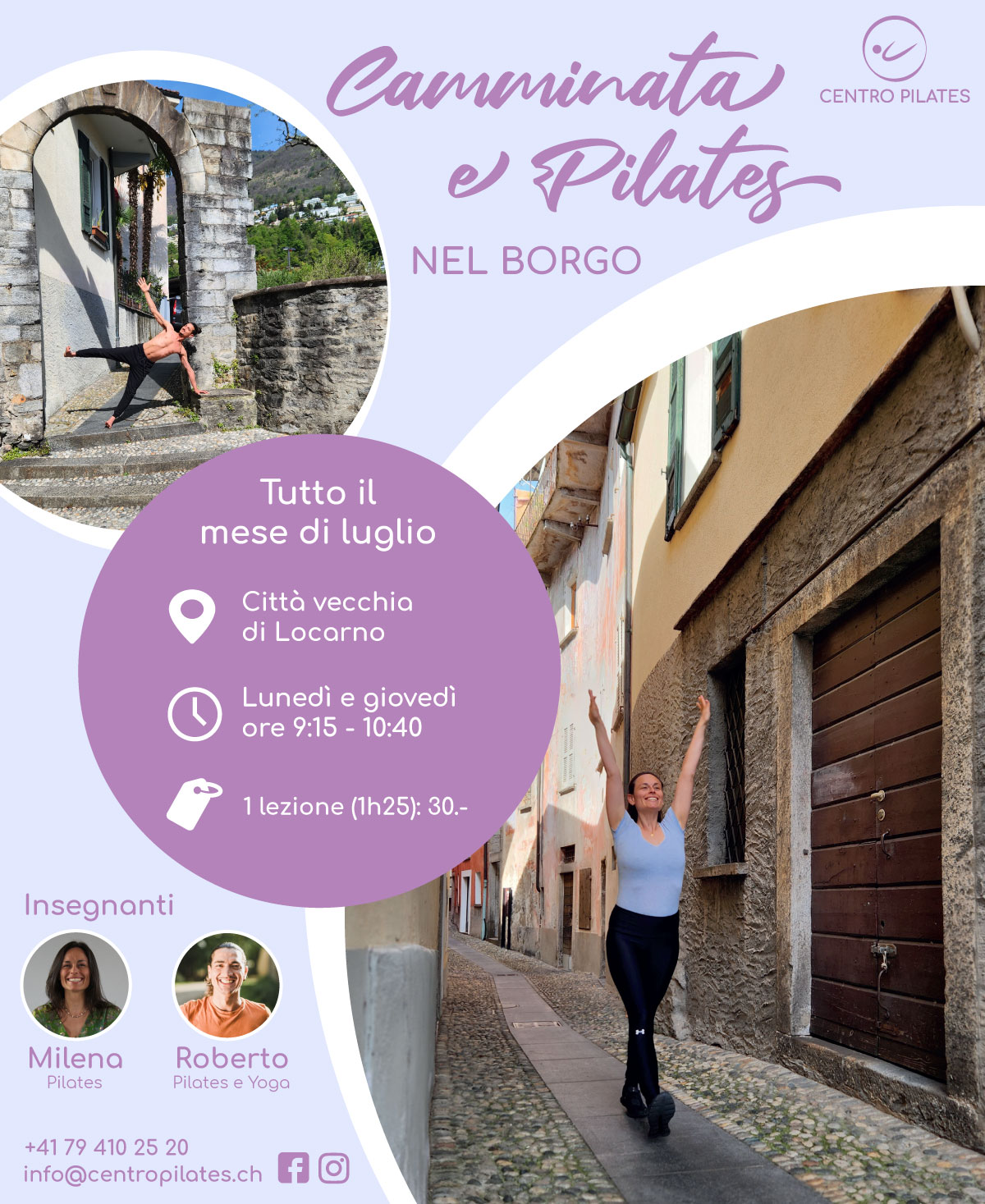 Volantino Camminata e Pilates nel Borgo, tutto il mese di luglio